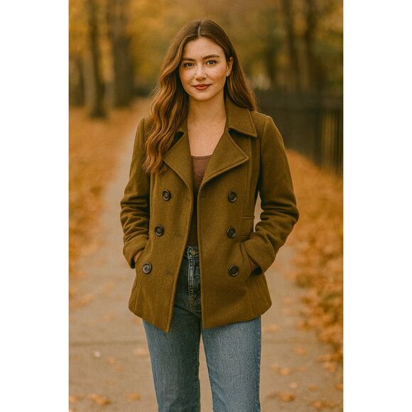 Victoria’s Secret Olive Green Wool Double Breasted Peacoat 0 Jacket 90s Vintage - Picture 1 of 7